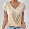 Женская летняя футболка с коротким рукавом, V-образным вырезом, узлом, дышащая, однотонная, пуловер, топ