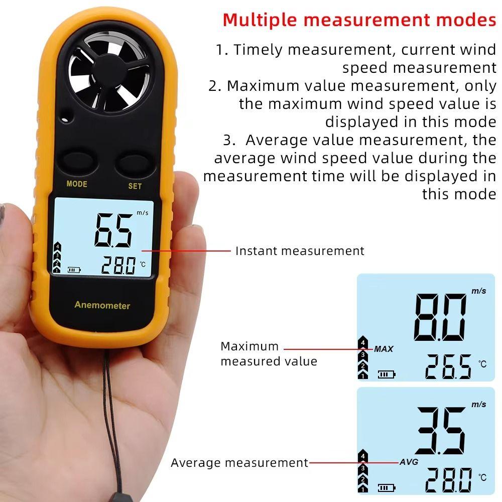 Mini Digital Anemometer Hand-held LCD Display Air Velocity Meter -10°C ~ 45°C 30m/s Wind Speed Gauge Airflow Testing
