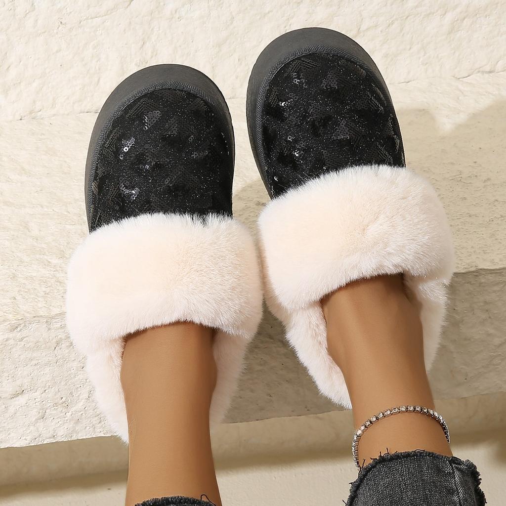 Мода Зима Новые Модные Круглые Головы Однотонные Большие Женские Хлопковые Тапочки Носить Толстую Подошву Удобная Женская Обувь На Открытом Воздухе