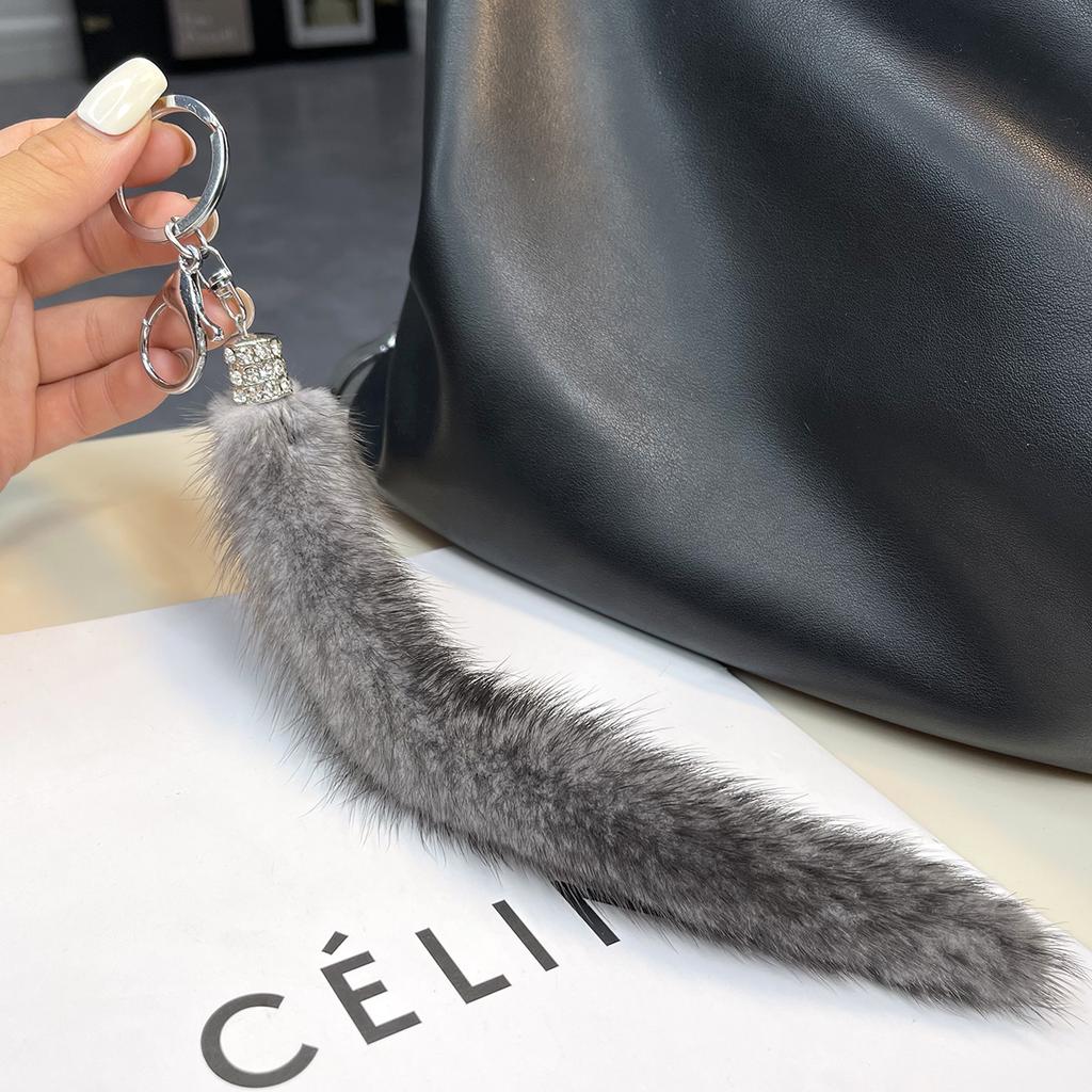 Классический Брелок Хвост Норки Натуральный Мех Женская Сумка Подвеска Мелочи Ключи от Машины Металлические Кольца Украшения Ювелирные Изделия Высококачественный Подарок на День Рождения
