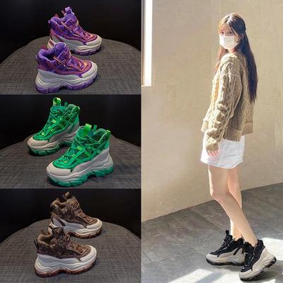 Женские туфли для пап с пайетками, увеличивающие рост, осень 2024 г.: Стильная и универсальная повседневная обувь на толстой подошве