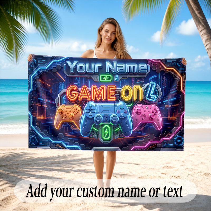 City Cyberpunk Theme Soft Beach Towel Personalized Custom Name Text Towel Portable for Beach Pool Travel