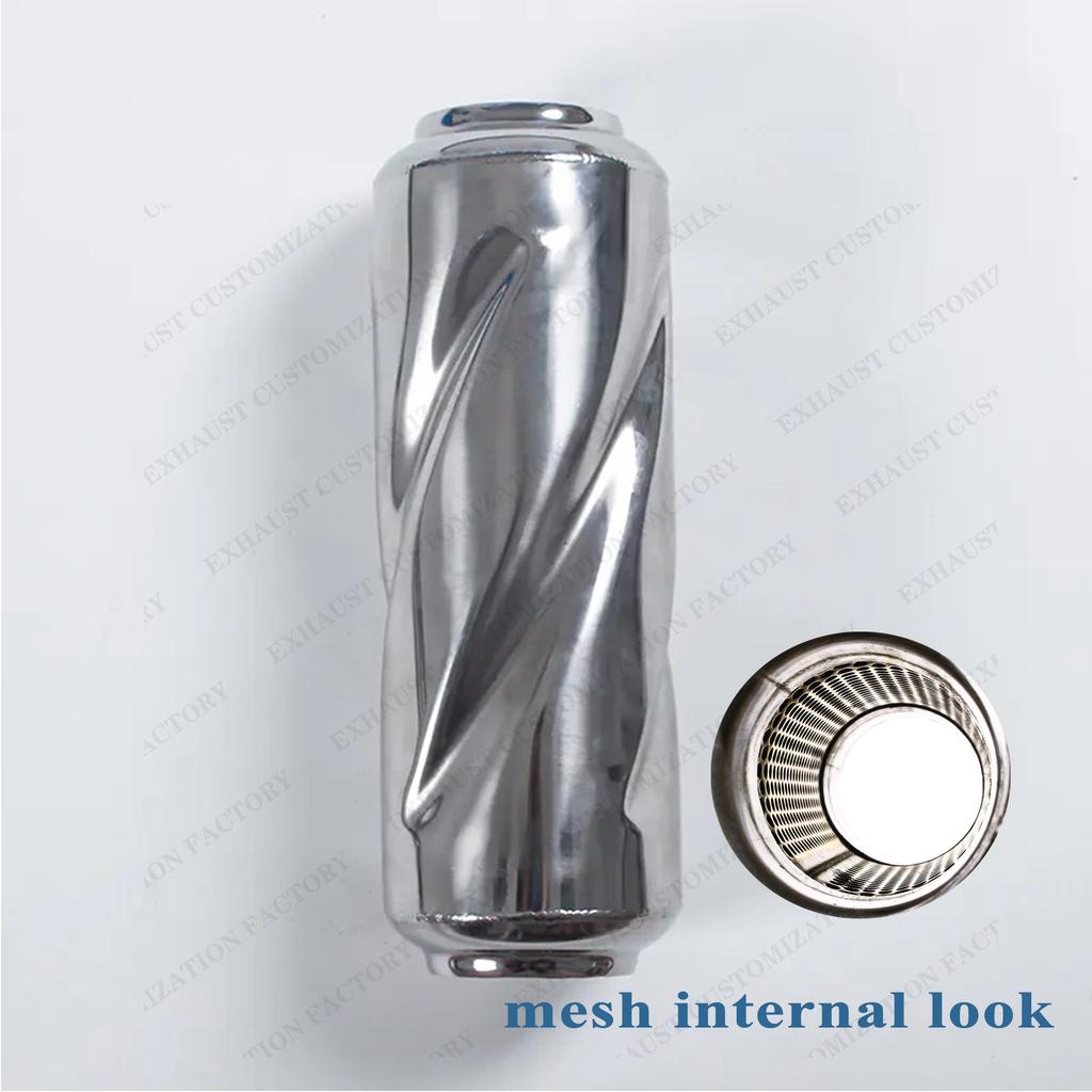 Performance Exhaust Resonator 63mm Inlet Outlet Muffler 304 Stainless Steel Spiral Surface Exhaust System DIY Car Accessories