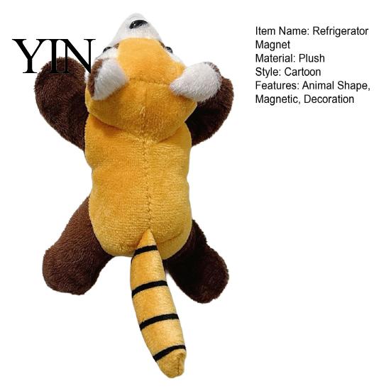 Locker Decorative Magnet Plush Animal Fridge Decoration, Stuffed Panda Magnetic Ornament, Refrigerator Door Raccoon Shape for Home Kitchen