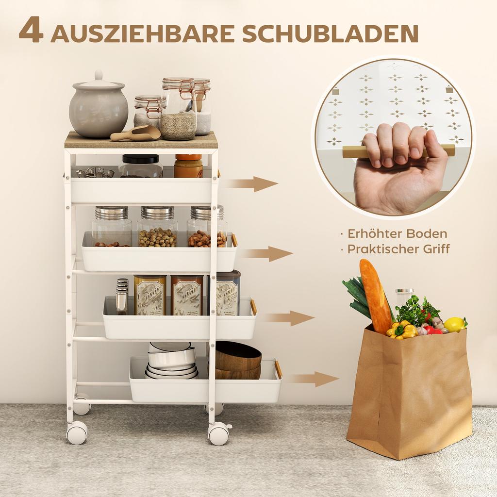 5-Tier Storage Trolley on Wheels - White