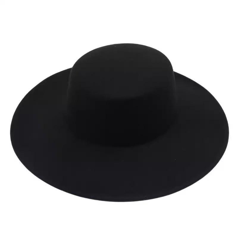 Hepburn Style Women's Wool Fedora - French Flat Top with Large Brim for Autumn & Winter