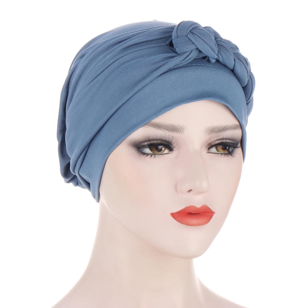 Multicolor Side Braid Soft Headscarf Hat for Muslim Women and Chemotherapy Patients