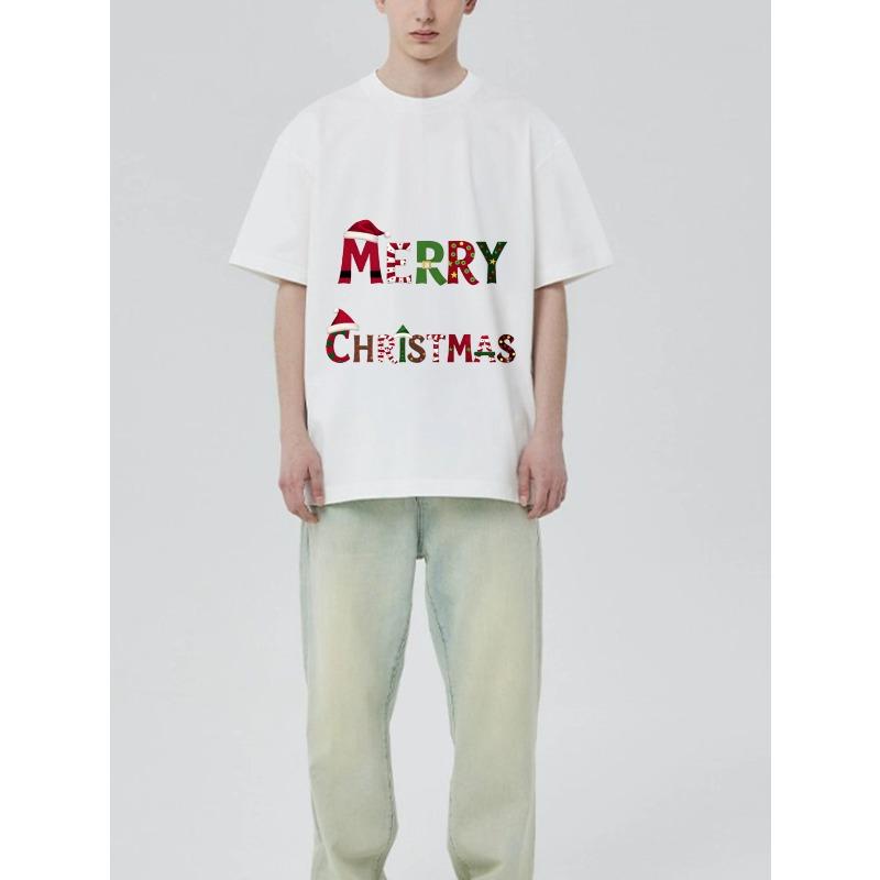 Рождественская футболка черная Merry Christmas узор с шапкой Санты и леденцом тростью праздничная одежда для вечеринки