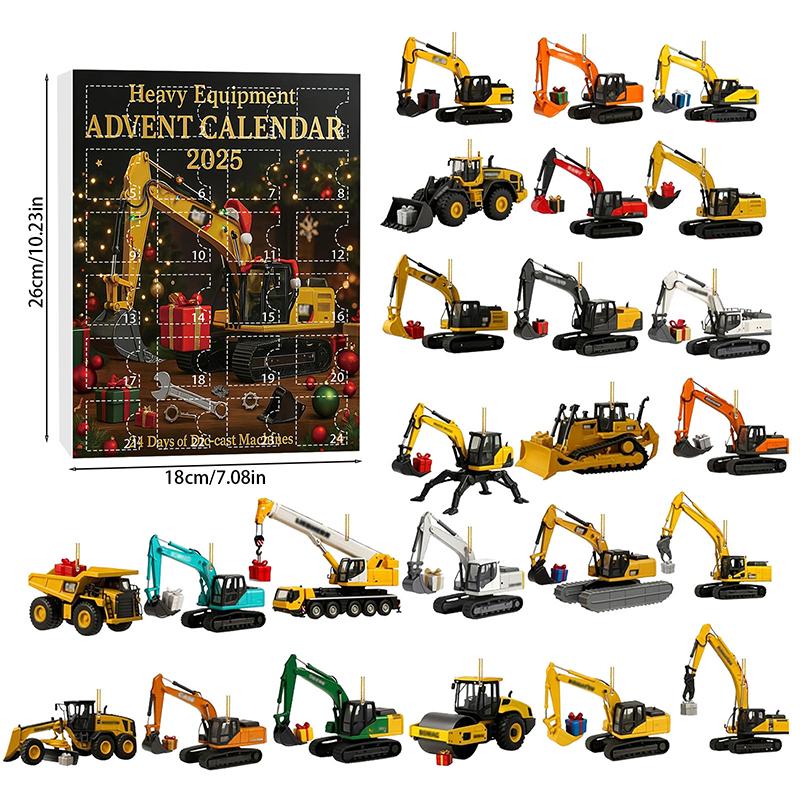 Календарь ожидания тяжелой техники 2025, 24 дня до Рождества, 24 литые машины, украшения в виде мини-экскаваторов