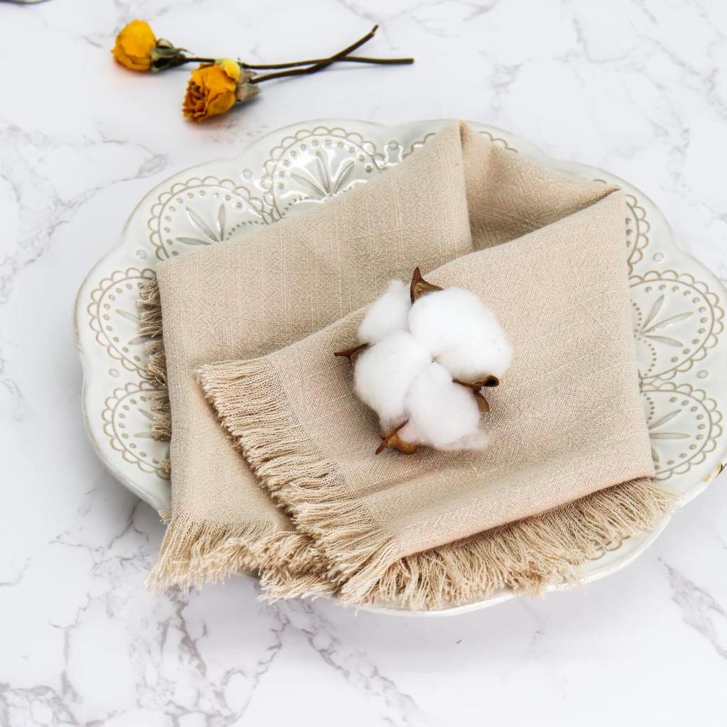 Sub-Cotton Linen Napkin with Tassels for Elegant Dining & Photography Decor