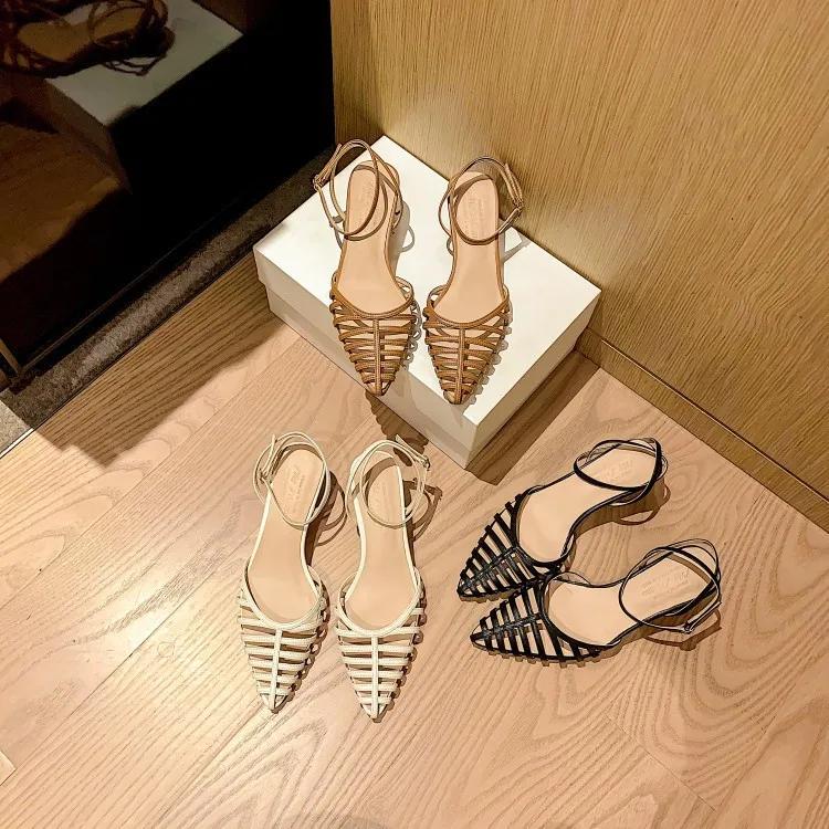 Модные женские сандалии НОВЫЕ ретро-острые полые средние каблуки толстые каблуки Baotou Модные сандалии женская обувь zapatos de mujer сандалии женские