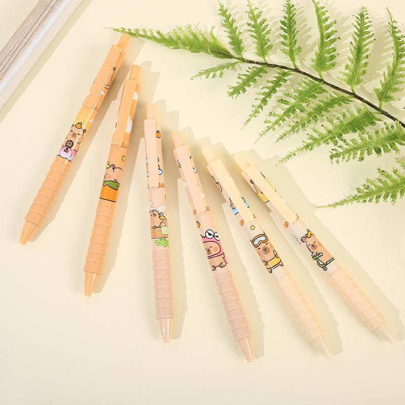 6 шт. Мультяшные милые гелевые ручки с капибарой Каваи черные чернила Плавное письмо Быстросохнущие нейтральные ручки Школьные принадлежности Студенческая канцелярия