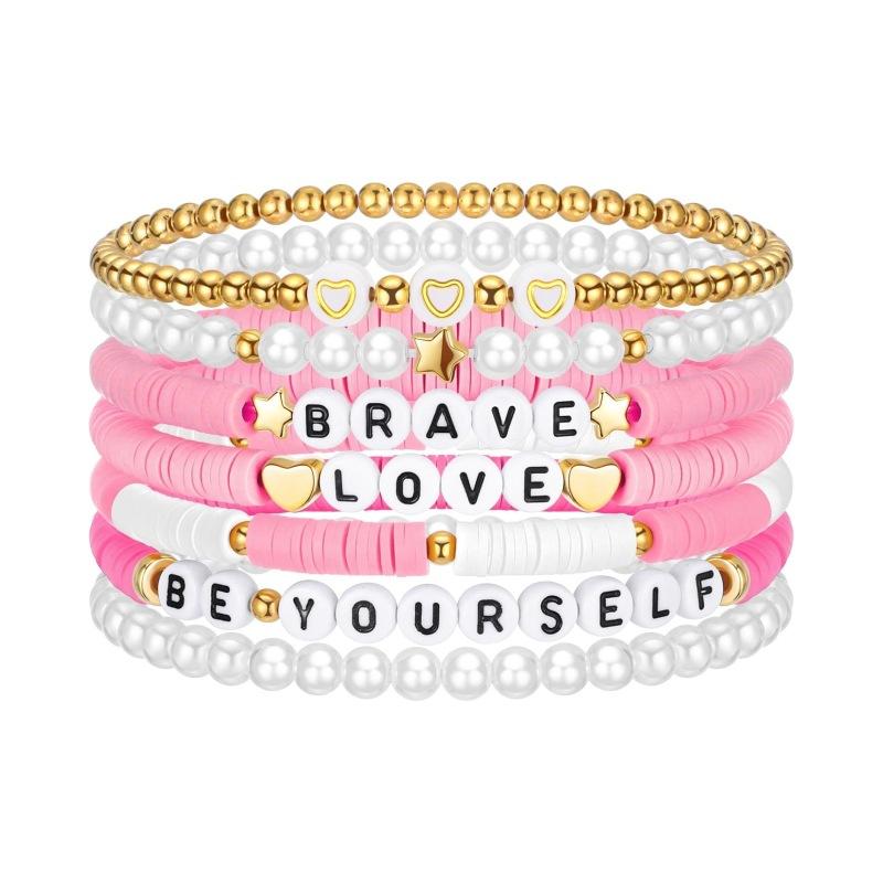 JYL TS Bracelet Stackable Elastic  Letter Beads Inspires Joy & Optimism Daily
