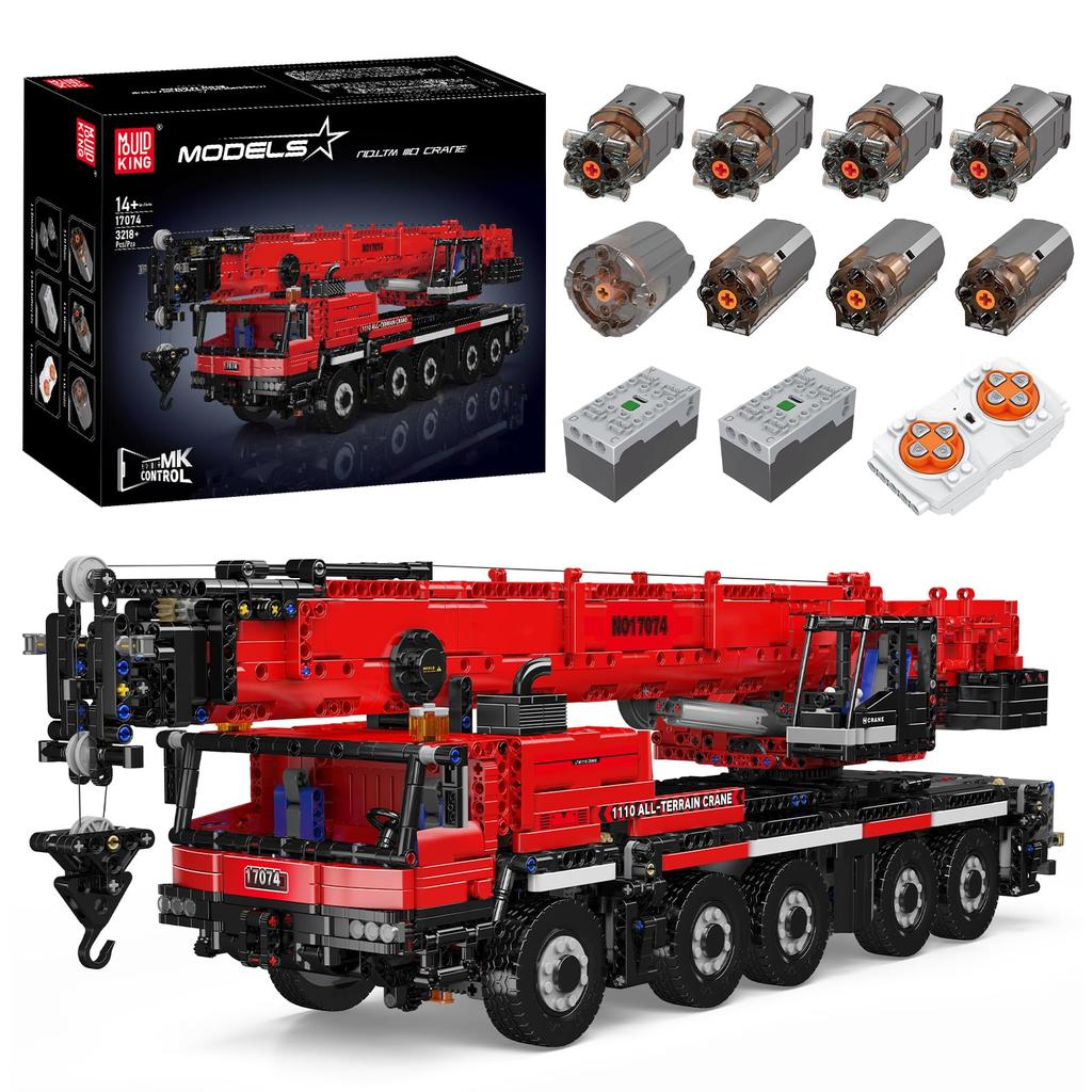 Mould King 17074 Technik LTM 1110 Crane Building Blocks APP Remote Control Engineering Car 8 MOC Crane Building Blocks Suitable for Kids and Kit,