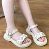 Summer Children Beach Sandals Girls Hook & Loop Toddler Breathable Bling Weave Style Fashion Princess Kid Dress Party Flat Shoes