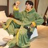 Cartoon Men's Bathrobe for Home Clothes Casual Kimono Winter Flannel Warm Long Robe Sets Thick Plus Size Nightgown