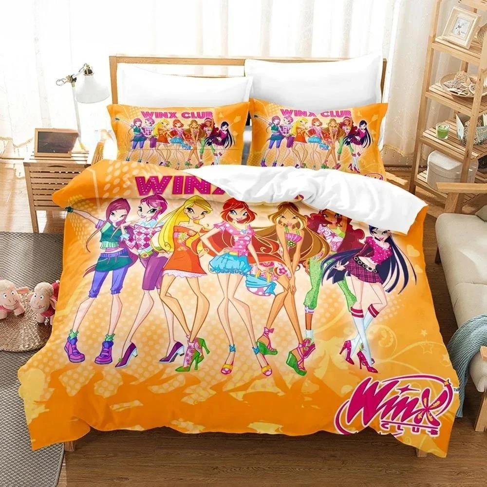 Аниме W-Winx Club Пододеяльник Наволочка Детский Подарок Комплект Постельного Белья для Взрослого Мальчика Девочки Украшение Спальни Односпальный Двуспальный Большой
