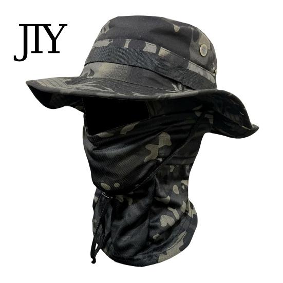 Sun Protection Hat Camouflage with Balaclava Face Mask, UV Men Wide Brim Hat, Breathable Bucket for Outdoor Fishing Hiking Cycling