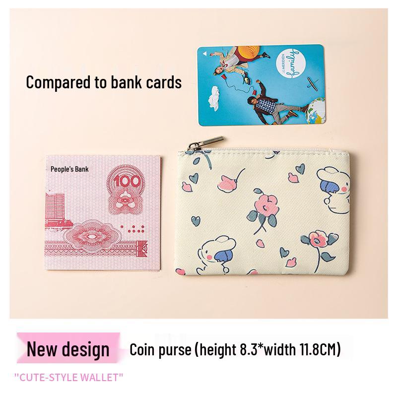 Compact Floral Canvas Wallet - Zipper Coin Purse & Card Holder