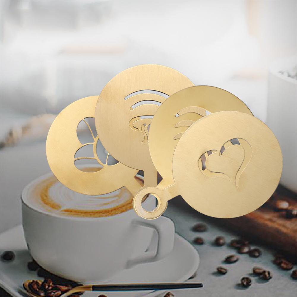 Stainless Steel Coffee Stencil for Latte Cappuccino Decoration Template Cake Powder Mold for Baking Barista Tools 1 Set/4pcs