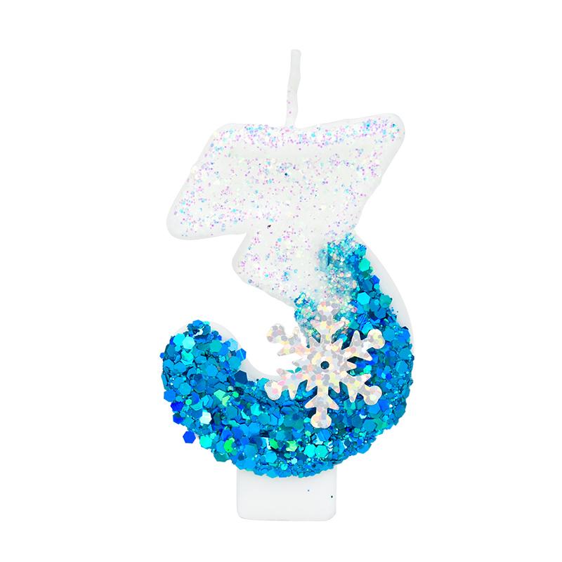 Свечи на день рождения Frozen с цифрами 0-9, блестящие синие снежинки, свечи для торта, детские, для девочек, на день рождения, украшения для торта, принадлежности