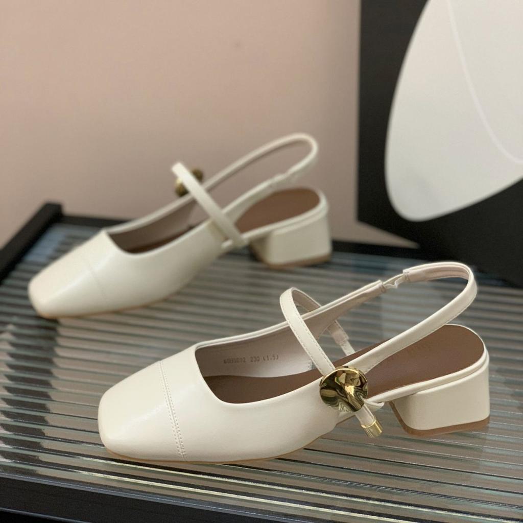 Thick Heel Square Head Silver Mary Jane Shoes Women'S Bag Head Sandals Summer Fairy Style Temperament Empty Single Shoes