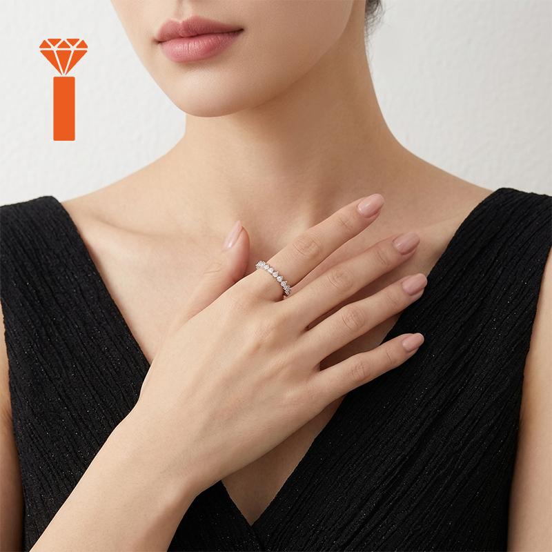 Ready Stock Shared Prong Moissanite Ring 0.06ct Round 2.3g Prong Set Half Eternity S925 Silver Bridal Stack Promise Rings