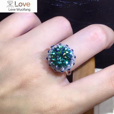 Потрясающее кольцо с зеленым муассанитом 3 карата, обручальное кольцо из стерлингового серебра, обручальные кольца для женщин, свадебные украшения для вечеринок