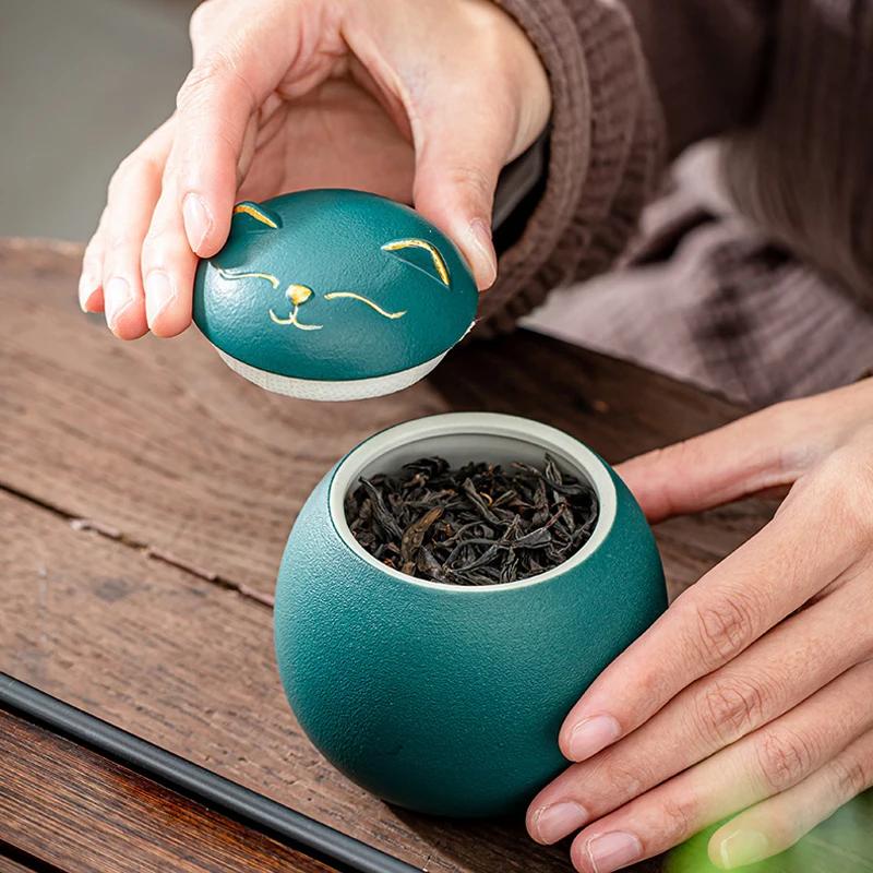 Керамический контейнер для хранения чая, кофейных зерен, аксессуар для эспрессо, чайная посуда, узор кошки, банка для специй и конфет с крышкой для дома и кухни