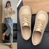 Woman's Winter New Leather Lace Up Plush Warm Flat Sole Cotton Shoe Soft Non Slip Widened Round Toe Mom's Shoes