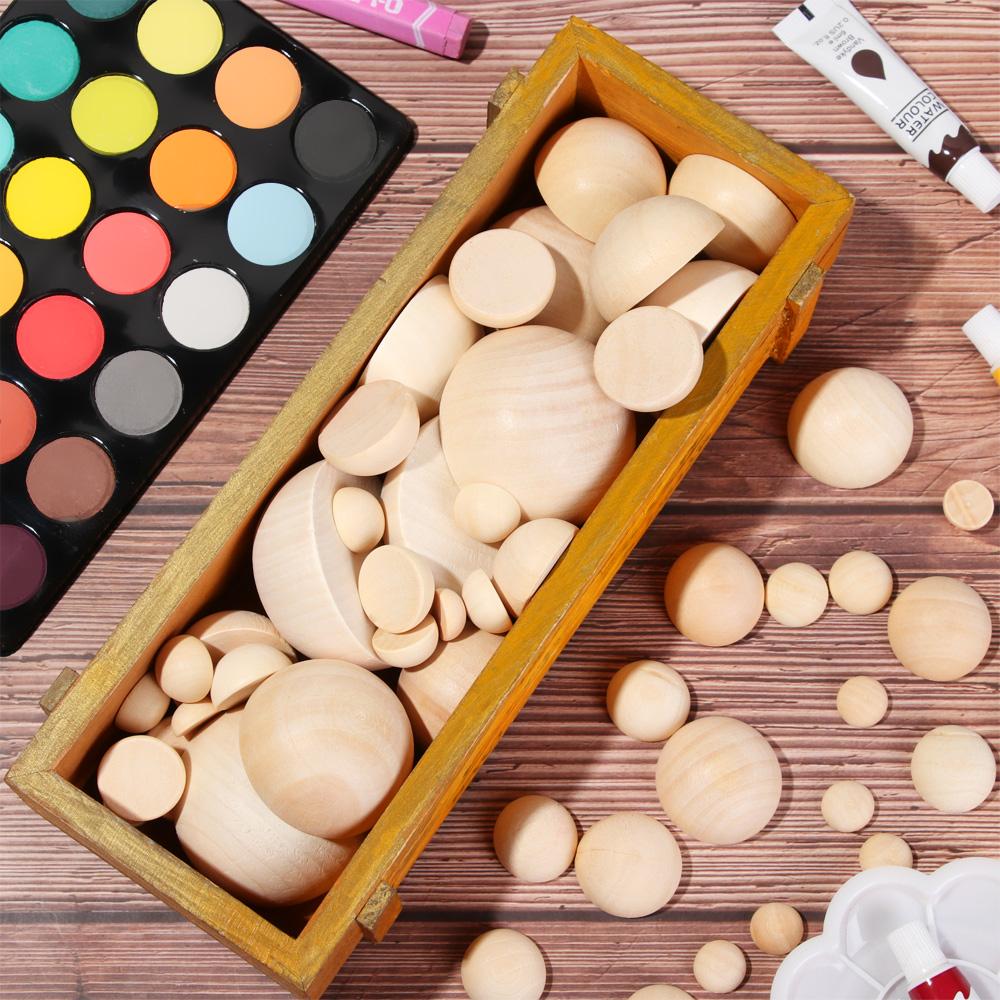 Graffiti Unfinished Accessories Jewelry Making Split Round Balls Half Wooden Beads Half-faced Wood