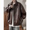 Весенняя мужская повседневная свободная куртка из искусственной кожи с лацканами