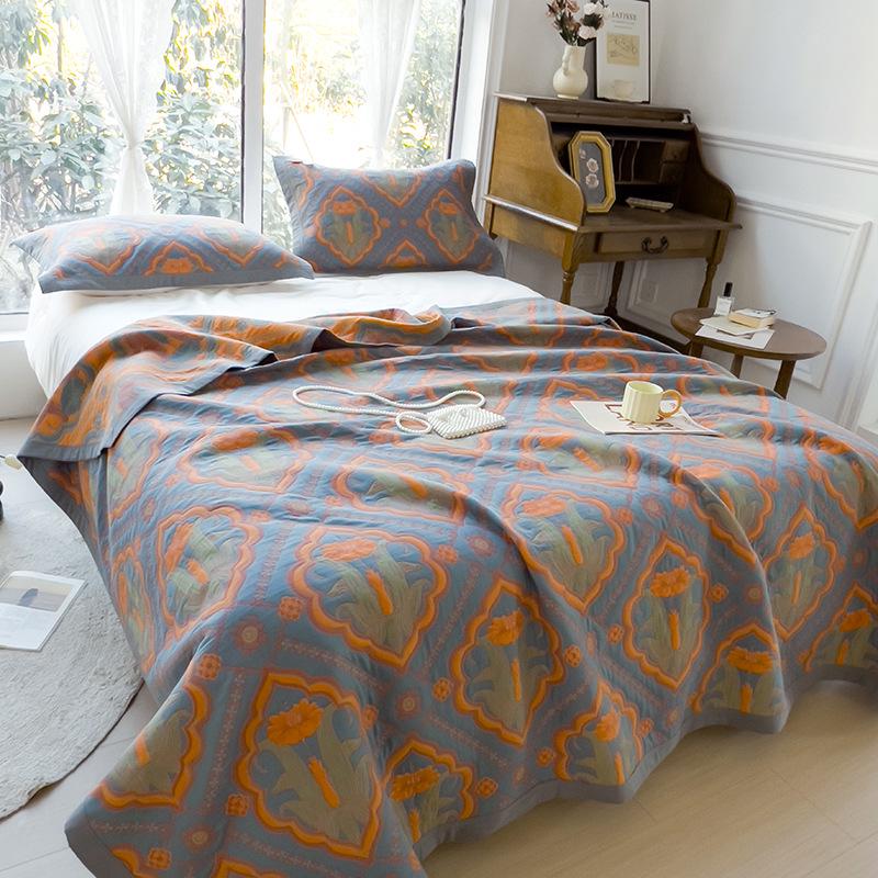 All-Cotton Yarn-Dyed Jacquard Gauze Blanket - Soft, Skin-Friendly Four-Season Bedspread
