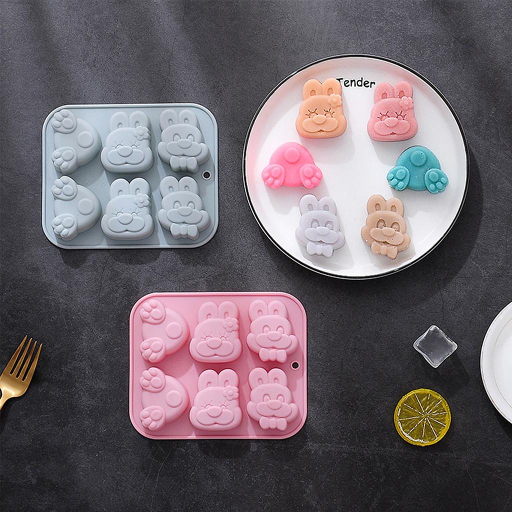 6 Cavity 3D Rabbit Silicone Flexible Food Grade Mould Clay Resin Ceramics Candy Fondant Candy Chocolate Soap Mould