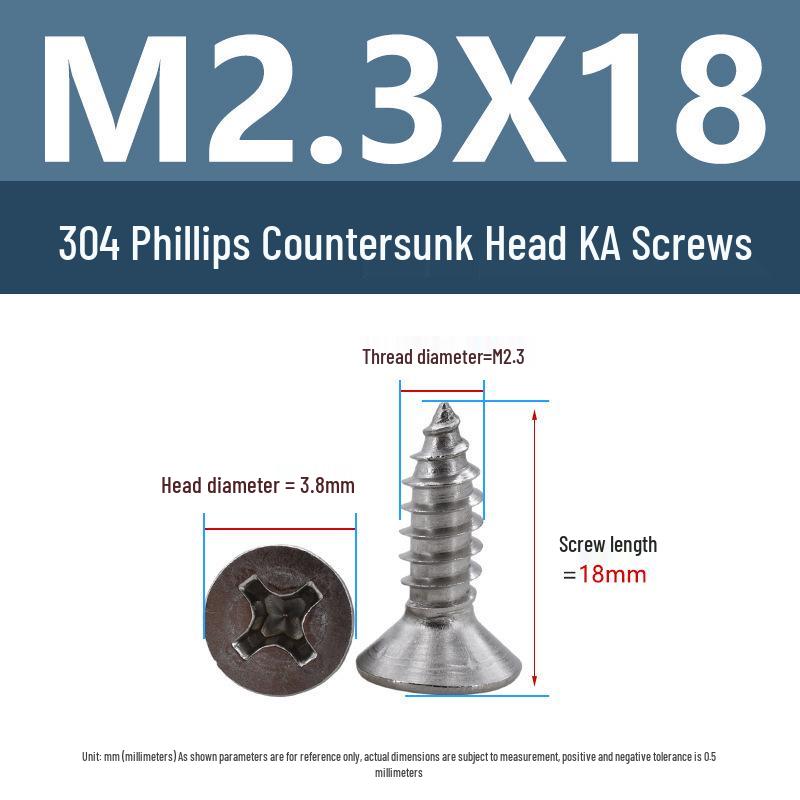 Yigu 304 Stainless Steel Phillips Flat Head Self-Tapping Screws M1-M2.5