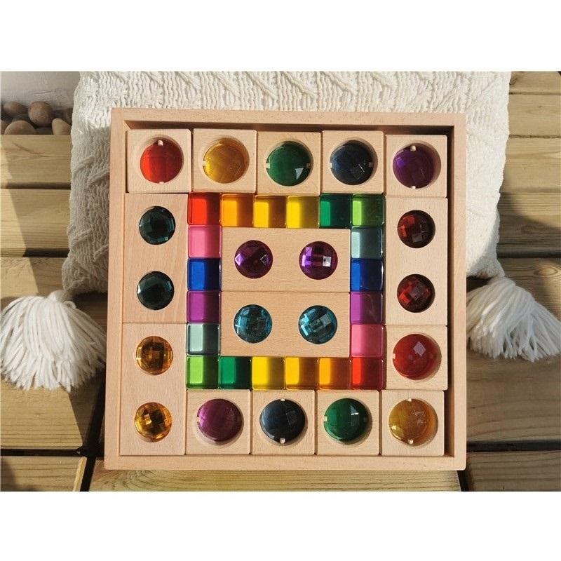 Kids Lucite Cube AcryllicCrylick Stacking Window Blocks Color Street Gems Stone Montessori Toys