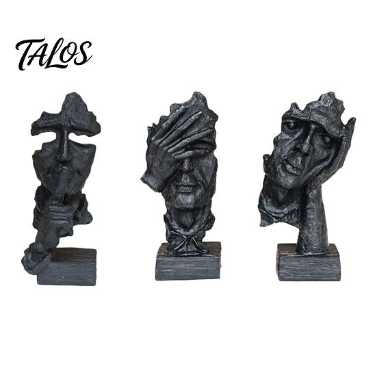 Talos Набор из 3 абстрактных молчаливых статуэток-фигур, Минималистичный арт-декор для стола с позами «Палец к губам», «Закрытые глаза» и «Подбородок на руке», Статуэтки из смолы для гостиной