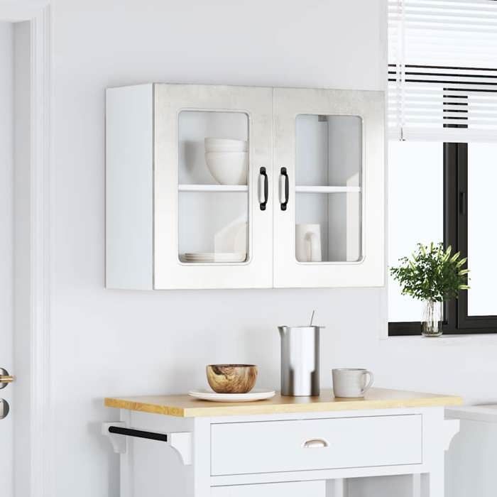 VidaXL Kitchen Wall Cabinet with Glass Door Kalmar Concrete Grey, Kitchen Wall Unit, Wall Cabinets with 853611