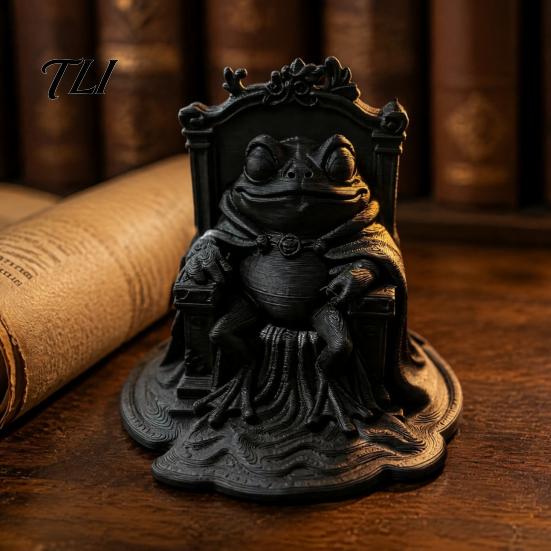 Creative Gift for Fantasy Lovers 3D Printed Frog Pumpkin Throne Figurine, Cloak Ornament, Halloween Desktop Figurine Gothic Animal Statue Home Office