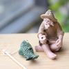 Miniature Sculpture Handmade Resin Fishing Old Man Statue Fish Tank Aquarium Ornament Home Decor