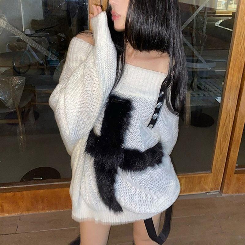 Harajuku Knitting Oversize Sweater Women White Printed Hiphop Streetwear Punk Loose Pullover Casual Women Y2k Tops Club Style