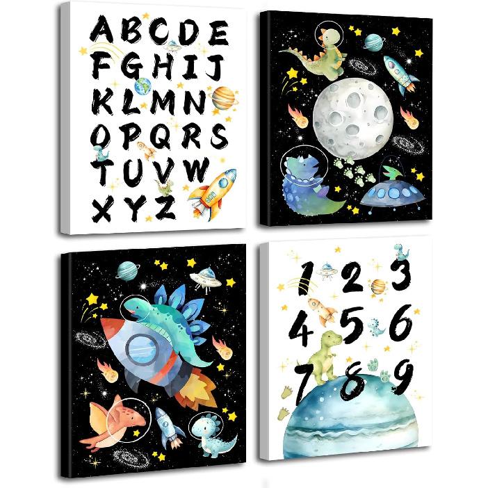 ZHAXFA Pink Outer Space Decor for Kids Room Girls Bedroom Watercolour Star Rocket Astronaut Posters Set Of 4 (8 x10 IN Unframed),Cute pirational Art