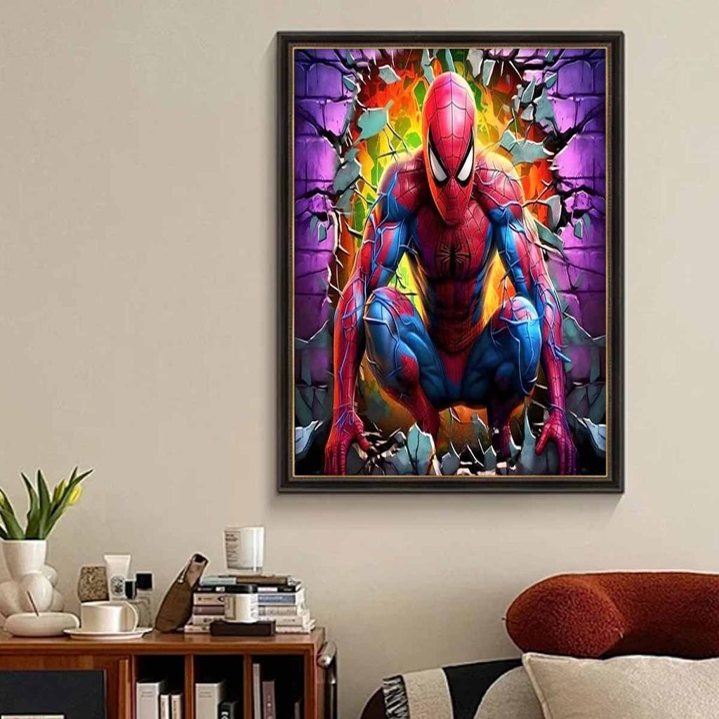 Full Round Diamond Painting Spider-man Breaking Through The Wall Art Rhinestone Picture Mosaic DIY 5D Cross Stitch Embroidery Home Decoration