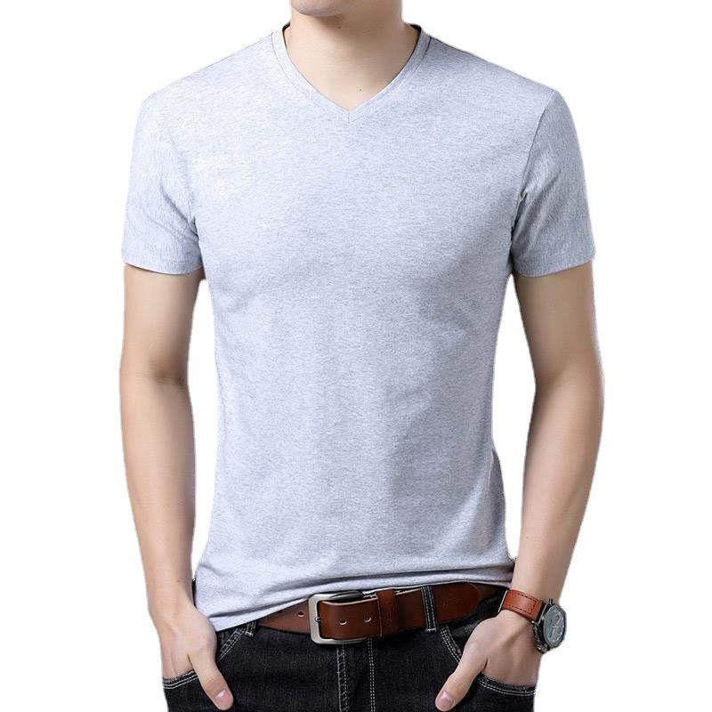 Men's Slim Fit V-Neck Short Sleeve T-Shirt - Solid Color, Trendy Innerwear, White