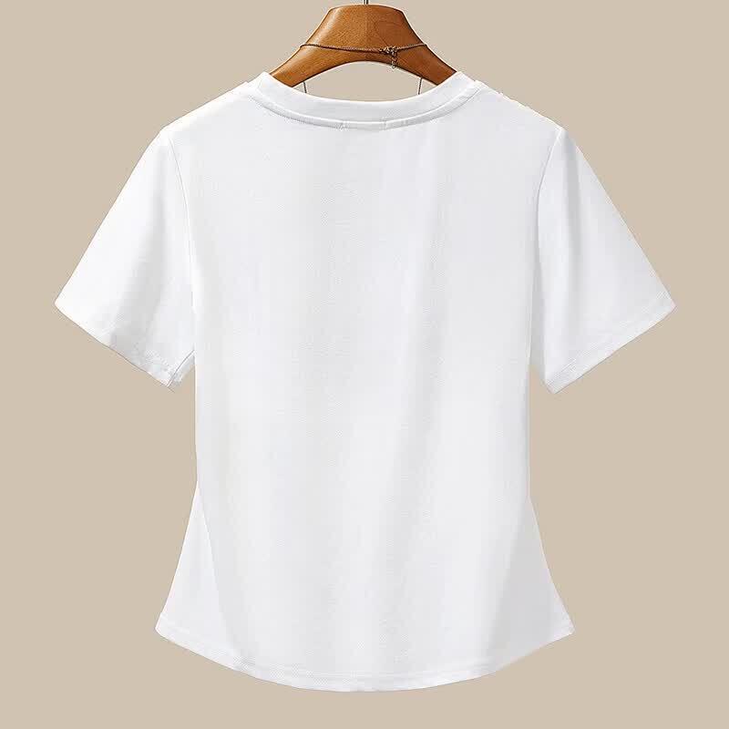 Женская облегающая футболка с круглым вырезом, плиссировкой и короткими рукавами