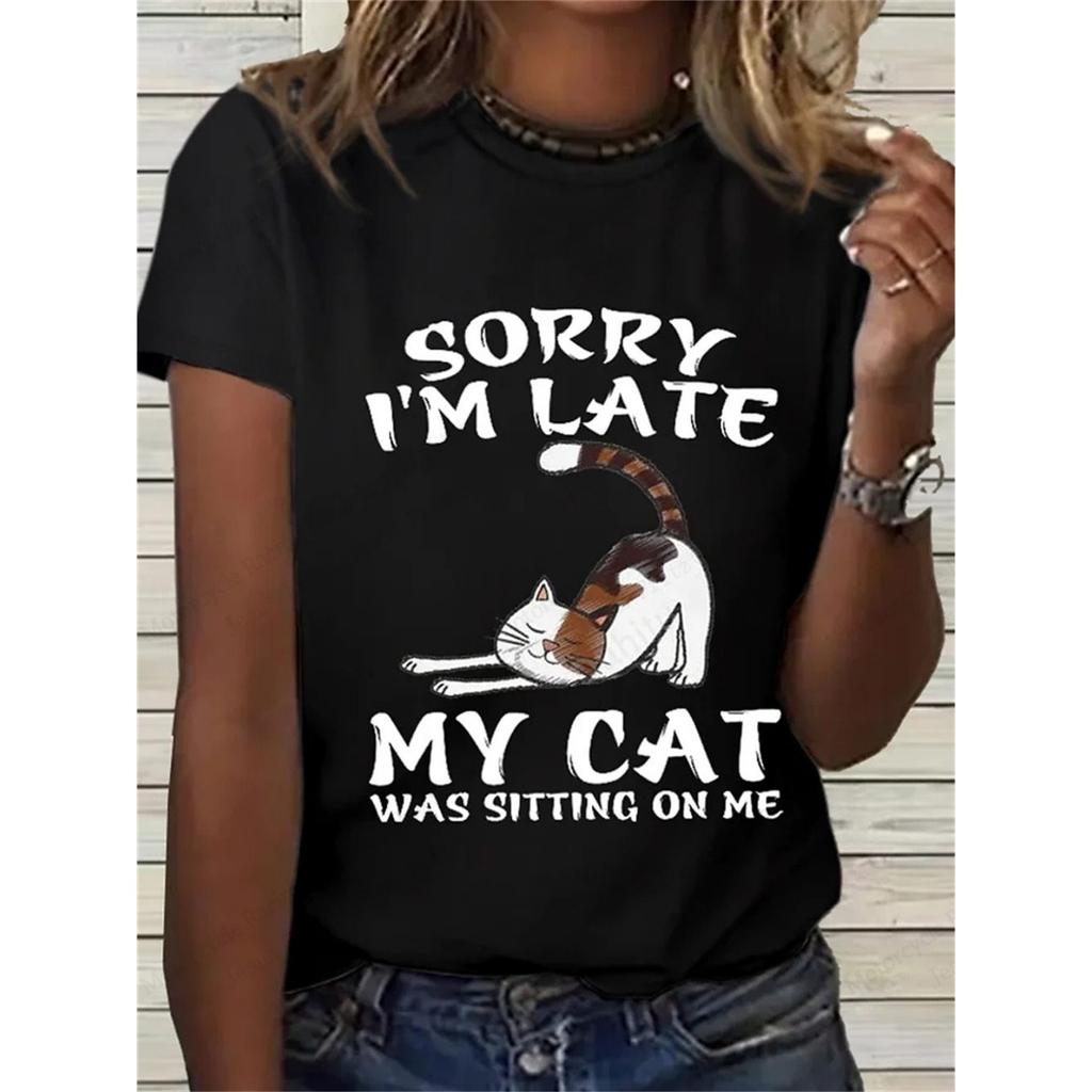 Летний женский топ с милым 3D-принтом кота, женская модная футболка с круглым вырезом и коротким рукавом, топы с изображением животных, футболки, одежда Y2k