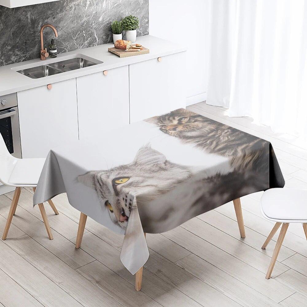 Скатерть с изображением кота, милая кошка, животное, противообрастающая водонепроницаемая прямоугольная кухонная скатерть, украшение для дома
