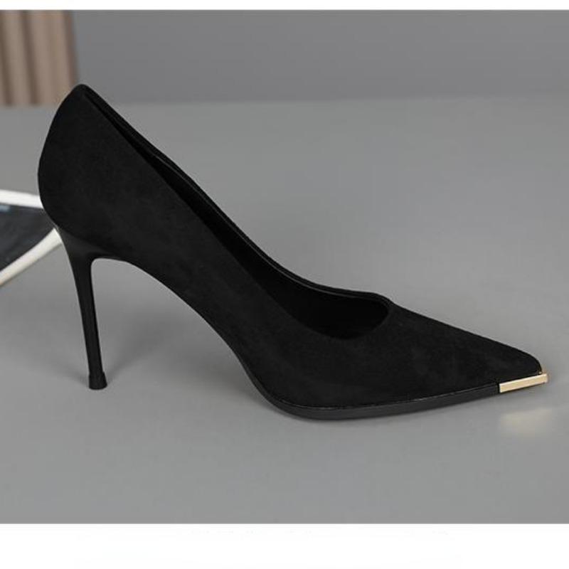 Женские замшевые модные и универсальные весенние банкетные туфли на тонком каблуке с острым носком на высоком каблуке.