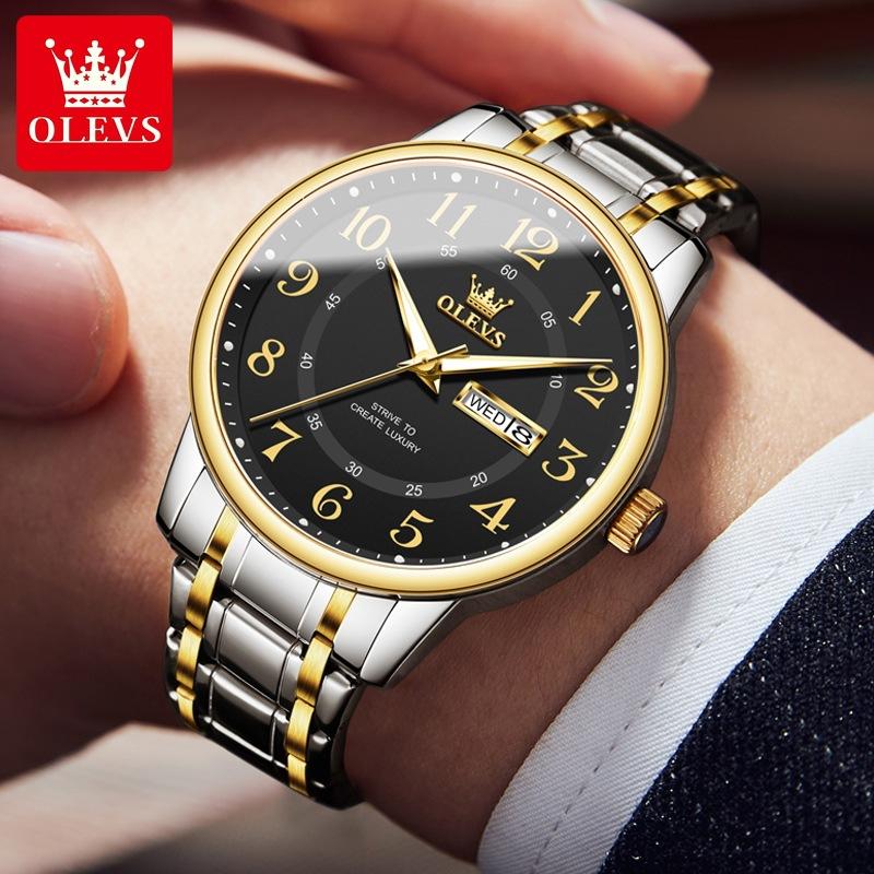 OLEVS Кварцевые часы для пары мужчин и женщин, светящиеся наручные часы с календарем из нержавеющей стали с ромбовидным ремешком, наручные часы