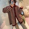 Fashion Loose Lazy Wind Sweater Jacket Women's Spring New Contrasting Color Striped Knitted Cardigan Top
